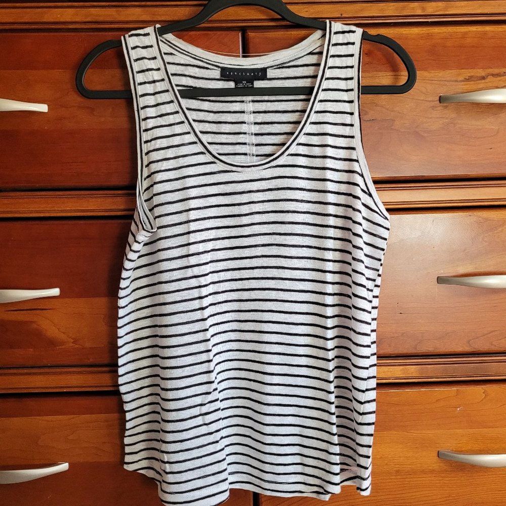 Sanctuary Women's Linen Striped Tank Top, Size S, Black and White